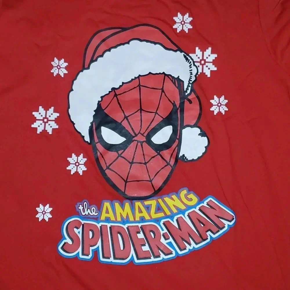 Marvel Santa Spiderman Christmas Boy's' Red Crewneck Tshirt Size XL NWT